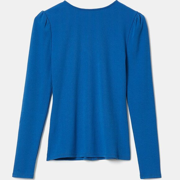 Ribbed Buttondown V-Neck Long Sleeve T-Shirt - Picture 5 of 5